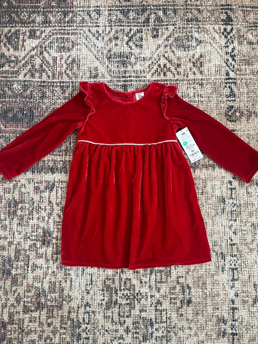 Baby B’gosh Velvet Ruffle-Shoulder Dress in Red